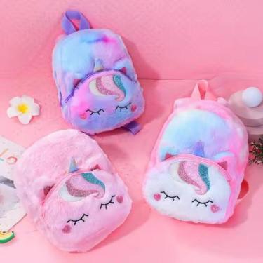 Imagem de Mochila Infantil de Pelúcia Premium Criança Unicórnio Bichinho Fofo Pa