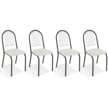 Imagem de Cadeira de Cozinha Noruega 2C077 Kit 4 Un Preto Fosco/Courano Branco -