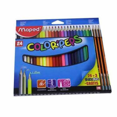 Imagem de Caixa 24 Lápis De Cor + 3 Hb Triangular Mapped 138413-A - Maped