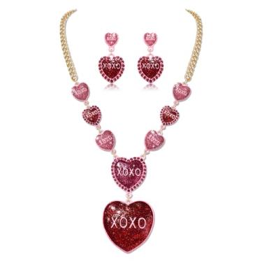 Imagem de Conjunto de joias de Dia dos Namorados Engraçado Rosa XOXO Coração Pirulito Gummy Bear Pingente em Camadas Conjunto de Brincos Pendentes Dia dos Namorados Presentes de Aniversário Data Festa Joias,