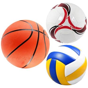 Imagem de Kit Esportes Com Bola De Vôlei Futebol e Basquete Tamanho Oficial Quadra Campo Praia Areia Grama Society 3un