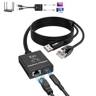 Imagem de Adaptador divisor Gigabit Ethernet de 2,5 cm para 2 saídas, entrada RJ45 e saída RJ45 e USB-C, divisor LAN de rede com cabo de alimentação USB de 1,8 m, alta velocidade de 1000 m, suporta cabo