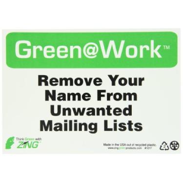 Imagem de Zing Green Products 1017 Placa de plástico reciclado verde no trabalho "Remove Your Name From Unwanted Mailing Lists", 25,4 cm de comprimento, 17,8 cm de largura