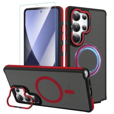 Imagem de AIGOMARA Capa magnética para Samsung Galaxy S25 Ultra com suporte invisível para câmera, [compatível com Magsafe] [proteção de nível militar] Capa protetora fina antiarranhões mulheres meninas 17,5