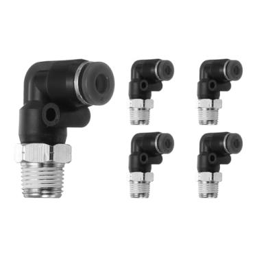 Imagem de HARFINGTON 5 peças de encaixe push to connect cotovelo macho 5/32 polegadas tubo OD x 1/8 polegada NPT rosca plástico conexão rápida mangueira de ar kit de encaixe pneumático conector de bloqueio de