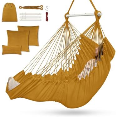 Imagem de Outerman Cadeira de rede, cadeira suspensa com 3 almofadas e apoio para os pés, barra de metal resistente com 226 kg, cadeira giratória para quarto, interior e exterior, pátio, varanda ou árvore