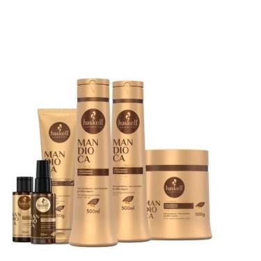 Imagem de Kit Haskell Mandioca Sh Cond Máscara 500ml 6 Itens Completo