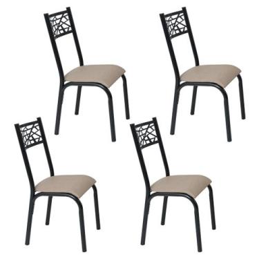 Imagem de Conjunto 4 cadeiras cozinha jantar ciplafe jade tubo preto fosco assen