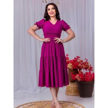 Imagem de Vestidos Midi Elegante Malha Lese Acinturado com Manga - Fashion, Fucs