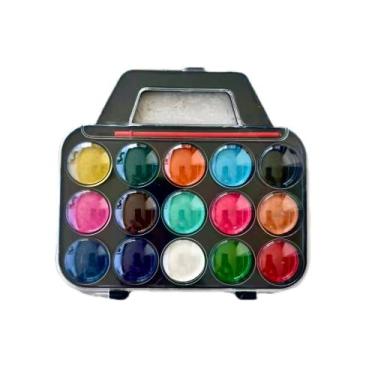 Imagem de Estojo Aquarela 15 Cores Kit Pintura Escolar Tinta Com Pincel Lavável 