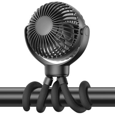 Imagem de VETIFINAL Mini ventilador portátil para carrinho de bebê – Ventilador pessoal flexível de 3 velocidades com clipe para dormir na cama, bateria recarregável, acessórios de esteira, refrigerador, itens