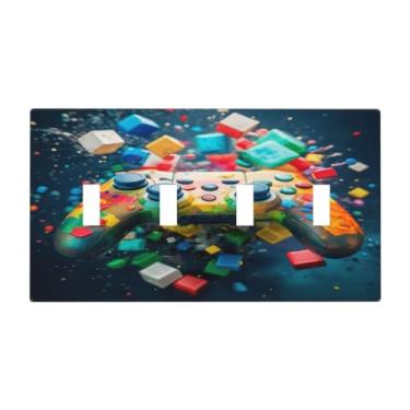 Imagem de Wpshijia Placa decorativa para interruptor de luz colorida com design de controle de gamepad placa de parede de 4 gangues placa de cobertura de interruptor quádruplo grande placa de rosto jumbo para