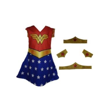 Imagem de Fantasia Roupa Infantil Menina Heroína Com Kit Tiara Bracelete e Cinto