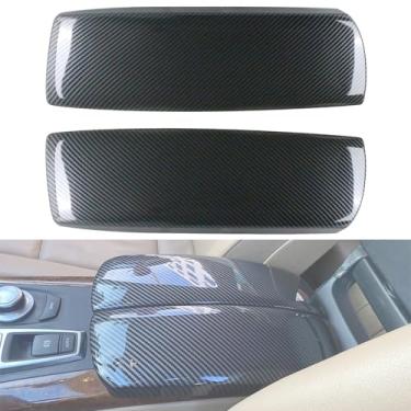Imagem de Osompar Capa de caixa de apoio de braço central de fibra de carbono compatível com BMW X5 E70 2007-2013 BMW X6 E71 2008-2014 Capas de acabamento de caixa de console interior