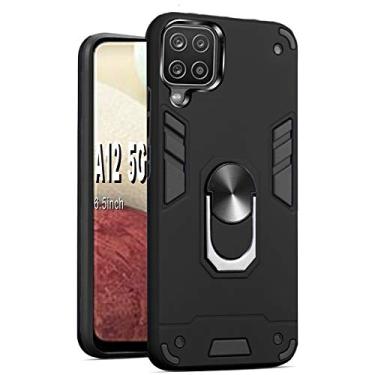 Imagem de Capa para Samsung Galaxy A12 5G, Folmeikat 360 anel giratório de metal suporte suporte suporte placa de metal magnética integrada à prova de choque capa de celular flexível para Samsung A12 5G 6,5 polegadas (2021) (preto)