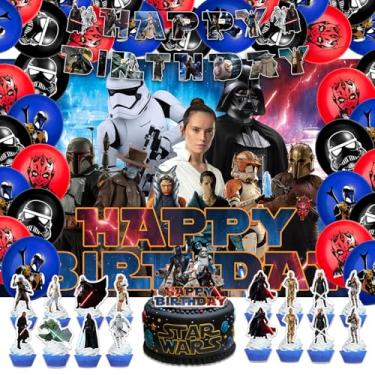 Imagem de Omto Pacote De Suprimentos Para Festa Star Wars Com 42 Peças, Inclui Banner, Topo De Bolo, Gota Preta, Balões Para Decoração De Festa Star Wars
