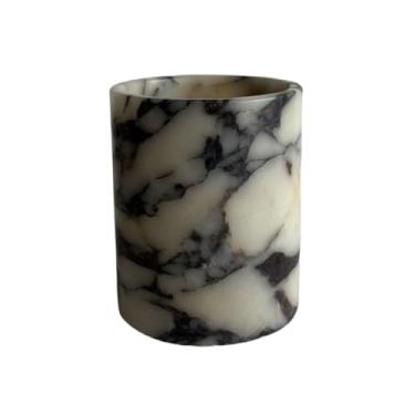 Imagem de StonePlus Handmand Natural Marble Com Furos Stone Vintage Kitchen Utensil Holder - 5,1" Dx 6,3" H Kitchen Counter Organizers E Storage Tool Crock (Calacatta Purple Marble)