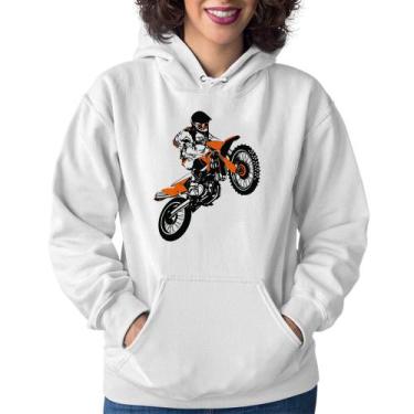 Imagem de Moletom Feminino Motocross Jump Laranja - Foca na Moda, Branco, GG