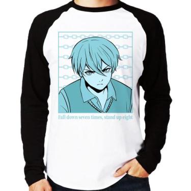 Imagem de Camiseta Raglan Fall Down Seven Times, Stand Up Eight Manga Longa - Fo