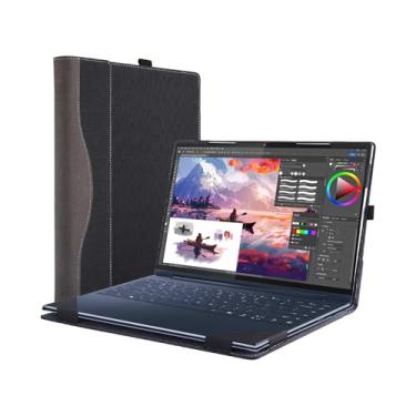 Imagem de Forubar Capa para laptop Lenovo Yoga Slim 9i Gen 10 35.6 cm compatível com Yoga 9 2-em-1 14ILL10 [Do Check Model] Bolsa de computador PU acessórios orifício de dissipação de calor (preto)