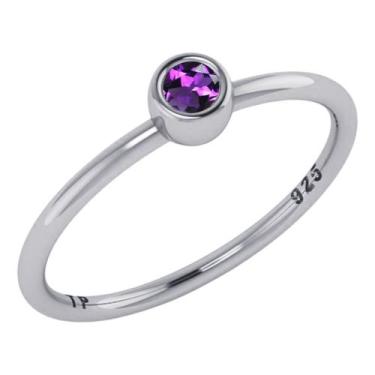 Imagem de Anel De Prata 925 Solitário Ametista Redonda - Exclusivo - Tudo Prata,