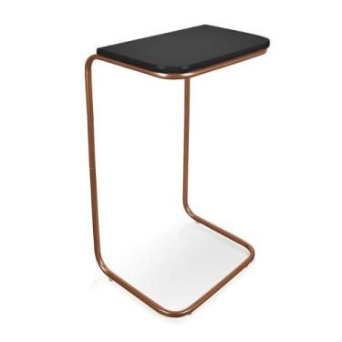 Imagem de Mesa Lateral Tampo Multiuso P/ Sofá Base Bronze Preto - DROSSI
