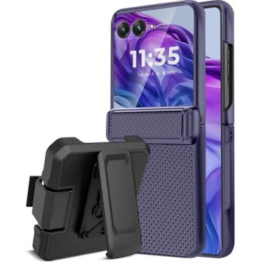 Imagem de Miimall Capa para Motorola Razr Plus 2024 com clipe de cinto, capa Razr Plus 2024 com suporte e clipe para coldre militar à prova de choque robusta com rotação de 360° para Moto Razor 50 Ultra, azul