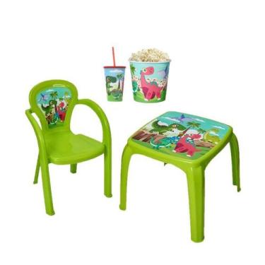 Imagem de Mesinha Infantil Dino c/ 1 Cadeira + Balde de Pipoca + Copo - Usual Ut