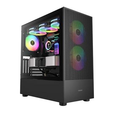 Imagem de Gamdias E-ATX Capa para computador para jogos de torre média, capa de vidro temperado para PC, USB Tipo-C, ventoinhas PWM ARGB de 2 x 140 mm e 1 x 120 mm, radiador duplo de até 360 mm, GPU/VGA RTX 40