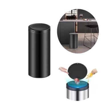 Imagem de Lixeira Automática Redonda 50 Litros com Sensor Preta - Globalmix