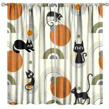 Imagem de Cortina de janela moderna abstrata de meados do século retro geométrica moderna moderna cortina de filtro de luz solar tecido bolso para varão café sala de jantar sala de estar cozinha quarto 106,7 x