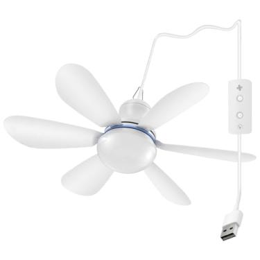Imagem de Mengnessly Tomada USB Ventilador de Teto com Luzes, 42 cm, Mini Pequeno CC 5V, Silencioso, Camping Emergência Portátil Pendurado Ao Ar Livre Gazebo Dossel Ventiladores de Dormitório, Para Plantação de