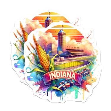 Imagem de (Pacote com 2) Adesivos Indiana State - Indianapolis 500 - Arte de milho - Orgulho do meio-oeste - Adesivos com símbolos estaduais - 12,7 cm no lado mais longo - Adere a superfícies planas lisas -