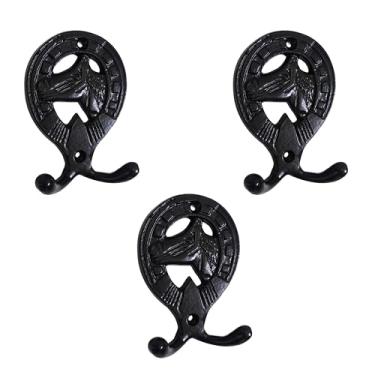 Imagem de AYZCORP Conjunto de 3 ganchos de ferro fundido em forma de cabeça de cavalo para decoração de arte de parede - cabides em forma de cabeça de cavalo e porta-chaves - cabide de roupas e mochila -