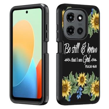 Imagem de BWOOLL Capa para Motorola Moto G 5G 2025 / Moto G Play 5G 2025, PC rígido híbrido 3 em 1 resistente e capa de proteção contra quedas de silicone macio, citação de girassol, versículo da Bíblia Salmo