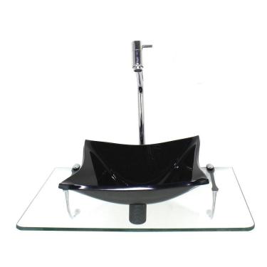 Imagem de Kit Cuba De Vidro Quadrada 10Mm Preta Com Tampo 50Cm Incolor