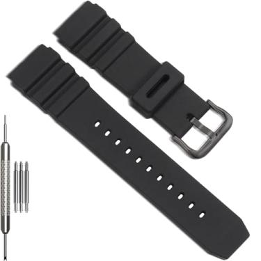 Imagem de Pulseira de silicone compatível com Casio MDV106 AMW320 sereis pulseira de borracha de substituição unissex MDV-106 (fivela preta)