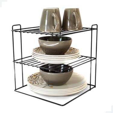 Imagem de Organizador de Pratos Plug Lar, Suporte de Cozinha com 3 Níveis, Aramado Quadrado, Preto