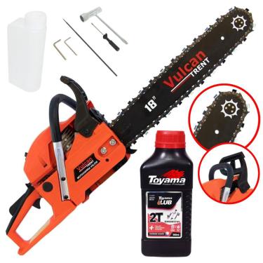 Imagem de Moto Serra Motosserra á Gasolina Vulcan VSL-550 2T 55cc 3HP Com 18 Polegadas Ponta Rolante Robusta e Estrutura Resistente + óleo toyama 2 tempos FG50