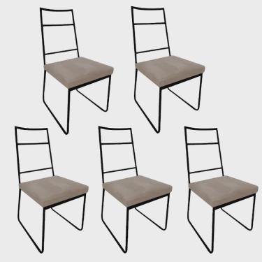 Imagem de Kit 05 Cadeiras Sala de Jantar Escritório Office Stark Industrial Ferro Preto Corino Bege - Ahz Móveis
