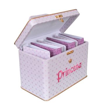 Imagem de Maleta Box luxo 600 fotos 10x15 com 6 Álbuns Fotográficos princesa rosa bolinha Bebê Bordado