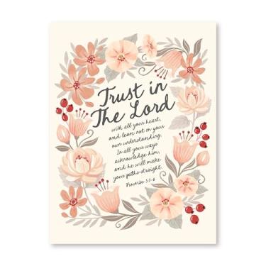 Imagem de HoneyKICK Arte de parede das escrituras cristãs - Trust in the Lord - Decoração de quarto com versículo bíblico de Jesus para cristãos com flores vermelhas - 30,5 x 40,6 cm