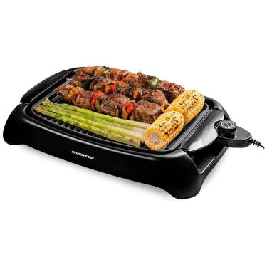 Imagem de Churrasqueira Elétrica OVENTE com Revestimento Antiaderente de 33x25cm, 1000W, Controle de Temperatura, Placa de Grelhar e Bandeja