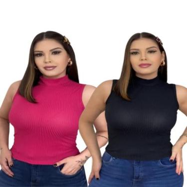 Imagem de Kit 02 Blusa Feminina Regata Gola Alta Malha Canelada - RS, Unico, Ver