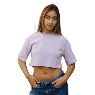 Imagem de Camiseta Feminina T-shirt Cropped Aplique Assinatura Manga Curta Oversized Confortavel Streetwear Li-Feminino