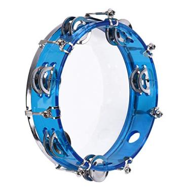 Imagem de Pandeiro, Campainha, Jingle Bell Pratos de Metal de Fileira Dupla, Instrumento de Bateria, Percussão Portátil para Dançar, Cantar, karaokê, Aula de Música (Azul)