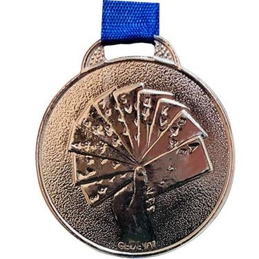 Imagem de Medalha Baralho Premiação Torneio De Cartas Poker 3,5cm Aço prata