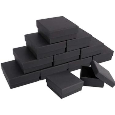 Imagem de dedoot Caixas de joias Kraft, pacote com 50 caixas de presente quadradas de papelão, 9,5 x 9,5 x 3,5 cm, colar pequeno, brinco, caixa kraft para conjunto de joias com almofada de veludo, preto