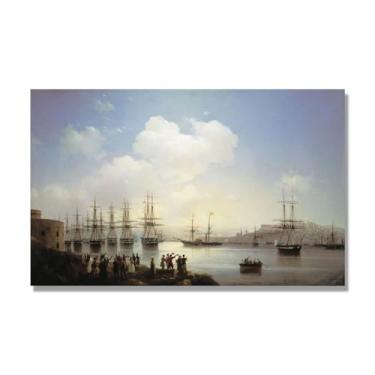 Imagem de Impressões em tela famosas. "Ships At Sea 66.0 cm por Ivan Aivazovsky, reproduções de arte clássicas, arte em tela de paisagem para decorações de quarto e escritório doméstico. 40 x 65 cm - 15,7 x