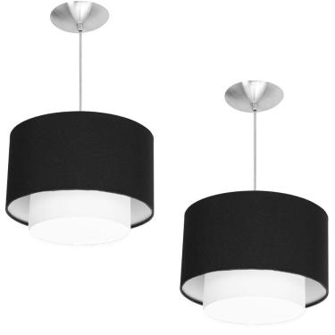 Imagem de Kit 2 Lustres Cupula Pendente Dome Duplo Preto com Branco